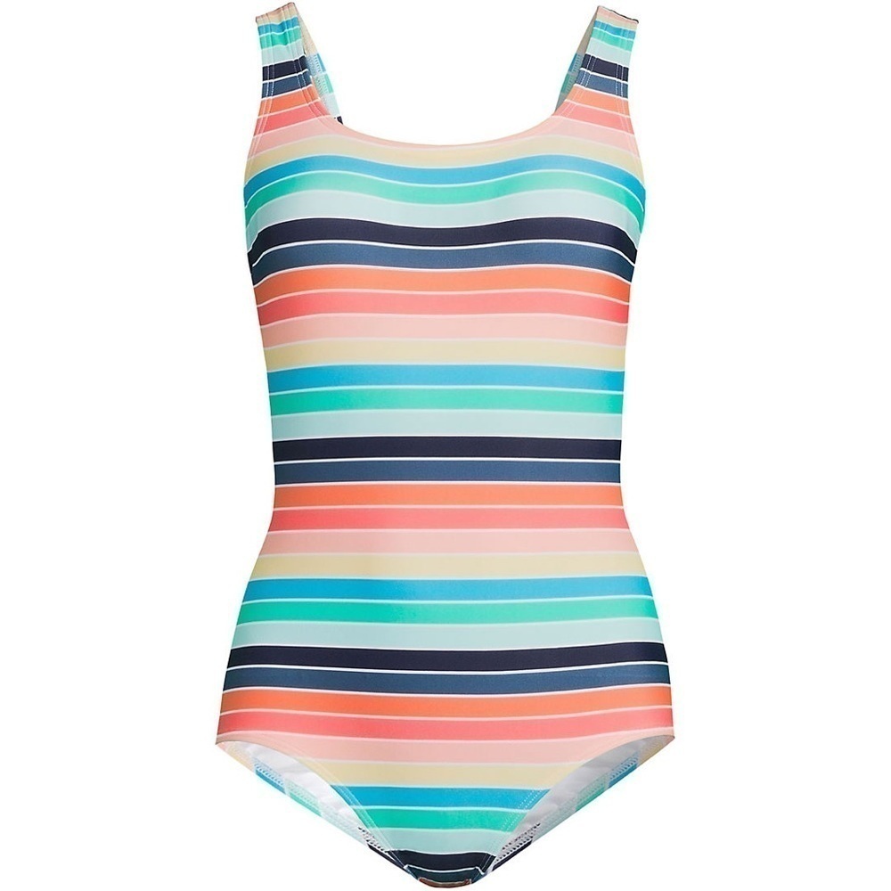 NWOT Lands End Women’s Soft Cup Tugless Sporty One Piece Swimsuit Stripe 22W